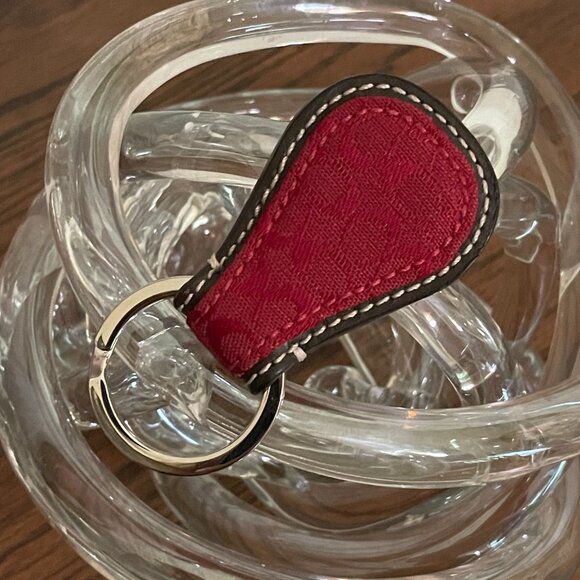 Coach Jacquard Signature C Teardrop Keychain Key Fob Bag Charm Red - Picture 2 of 11